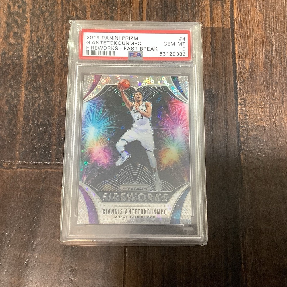 Giannis Antetokounmpo 2019 Panini Prizm #4 Fireworks *Fast Break* PSA 10